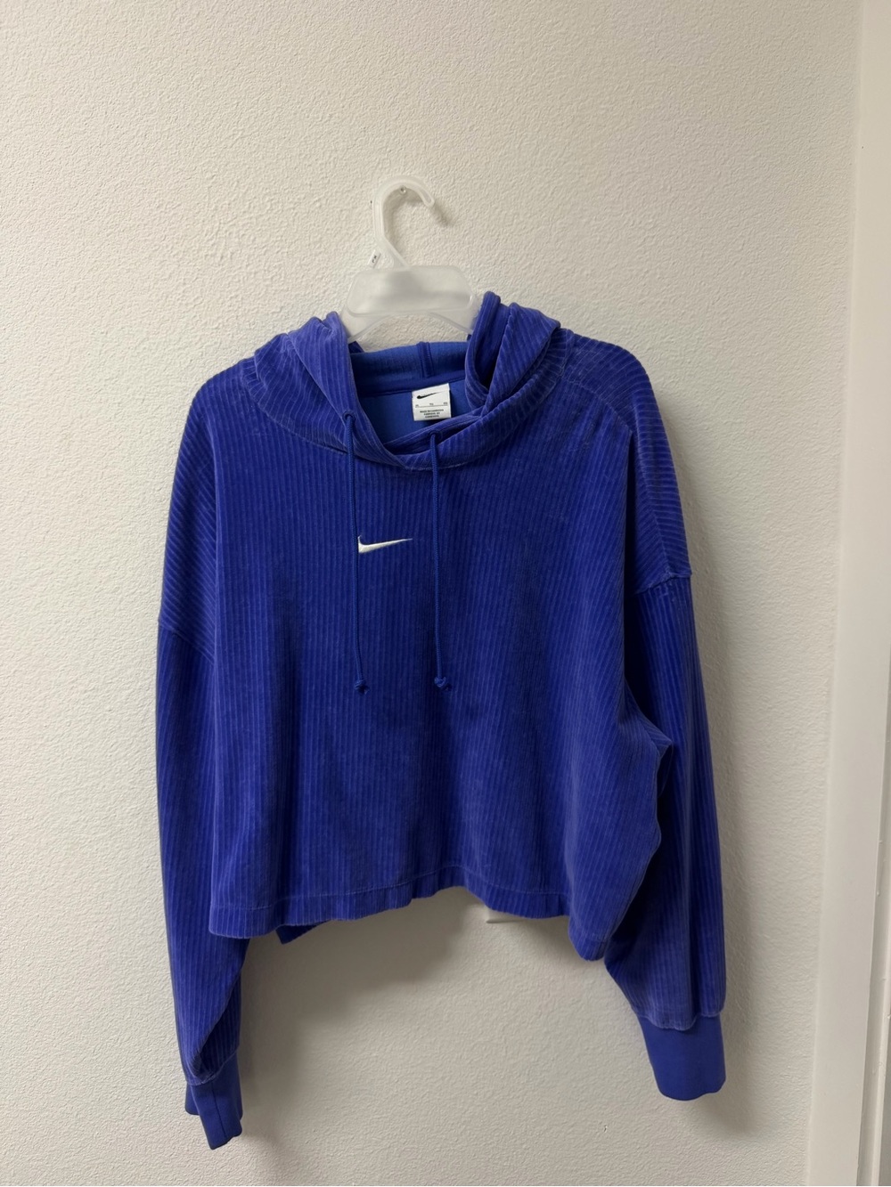 Nike Women's Royal Blue Cropped Corduroy Hoodie